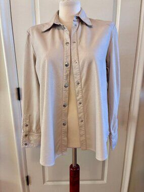 Sara Battaglia for RTR Top Women Size 40 Beige Faux Leather Snap Button Shacket